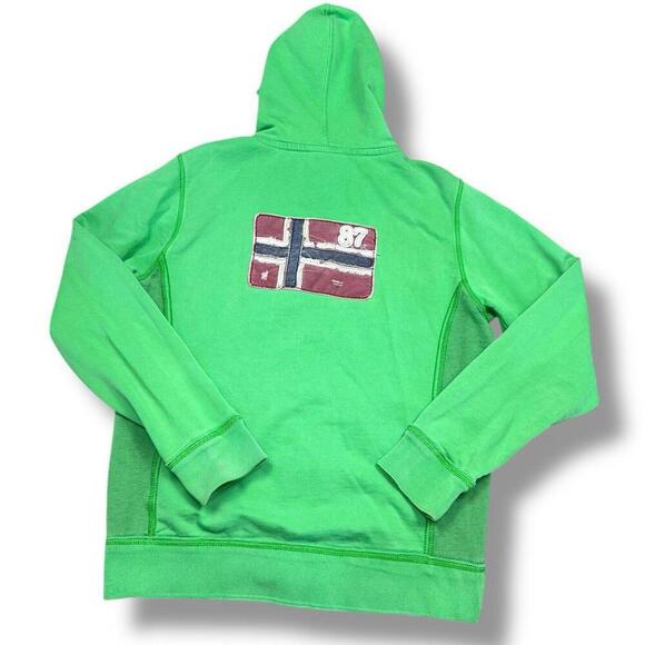 NAPAPIJRI Y2K Hoodie Men Size L Green Flag Patch Full Zip Fleece Norway 2000s - Picture 3 of 12